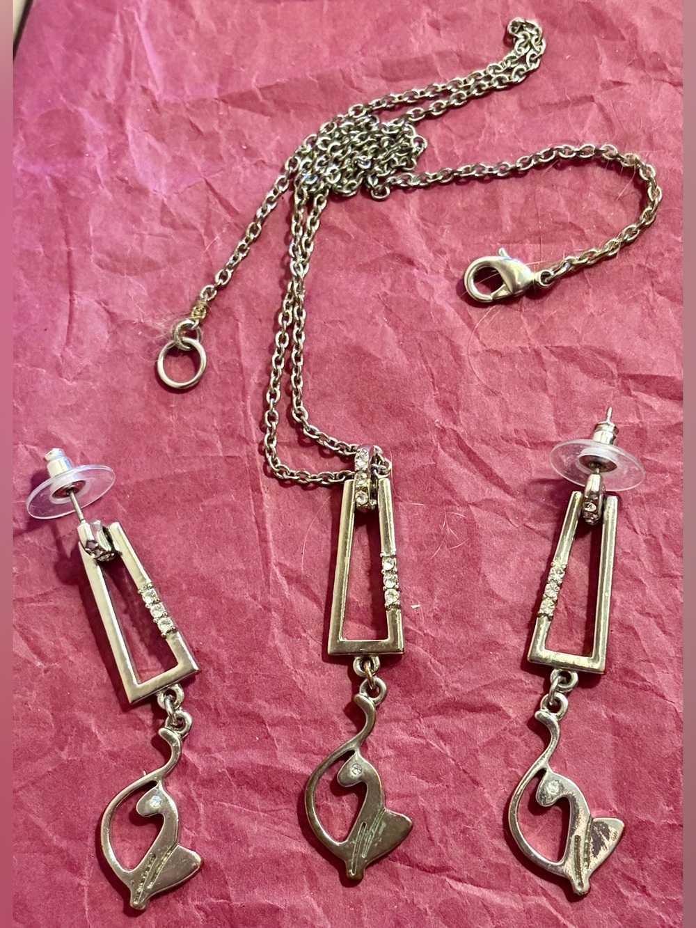 Baby Phat-Y2K-Silver W/Cubic Zirconia-Earring & Necklace Set